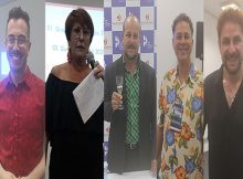 ANDRÉ MANTOVANNI, MÁRCIA FERNANDES, CARLINHOS VIDENTE, NEI NAIFF E DANIEL ATALLA NA MYSTIC FAIR 2019 - FOTO BY REVISTA ELETRICIDADE (VALÉRIA MARAVIGLIA)